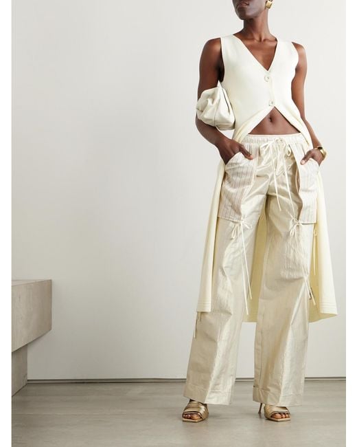 Christopher John Rogers Natural Poplin-Trimmed Metallic Cotton-Blend Wide-Leg Pants