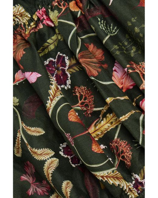 Agua Bendita Green Net Sustain Guaba Habitat Minikleid Aus Leinen Mit Print Und Raffungen