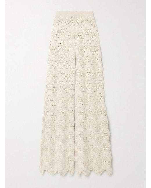 Escvdo Natural Brisa Scalloped Crocheted Alpaca Wide-Leg Pants