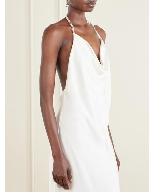 Stella McCartney White Crystal-Embellished Satin-Crepe Halterneck Gown