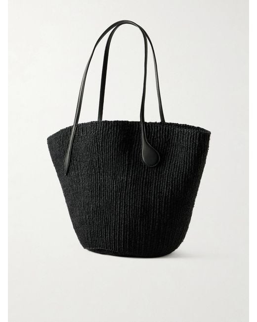 Liffner Black Sprout Leather-Trimmed Sisal Tote Bag