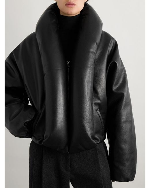 Alaïa Black Padded Leather Bomber Jacket