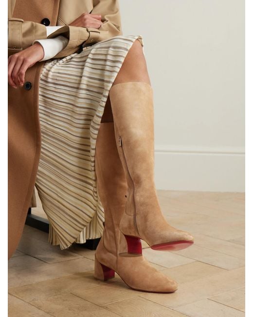 Christian Louboutin White Jane Botta 55 Suede Knee Boots