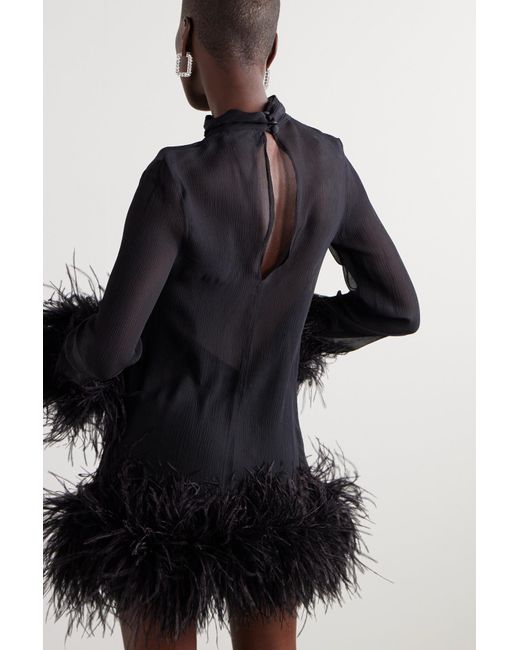 Feather-trimmed minidress in black - Taller Marmo