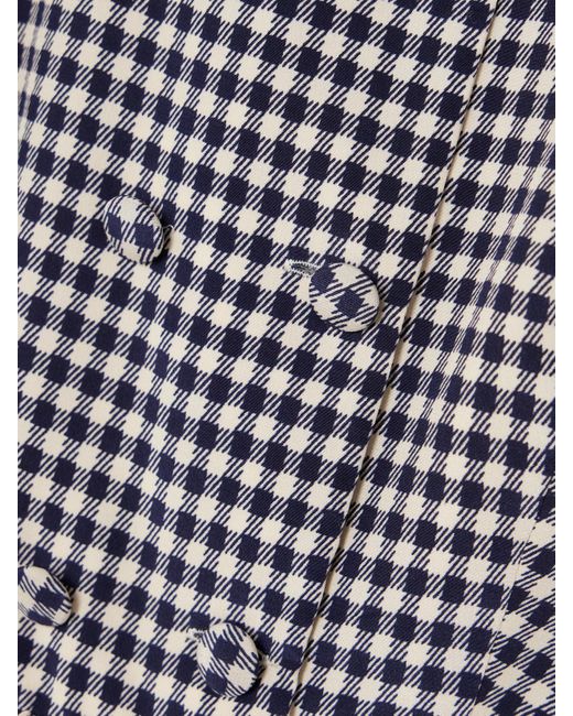 Alessandra Rich Blue Minikleid Aus Seiden-Crêpe Mit Gingham-Karo Und Spitzenbesatz