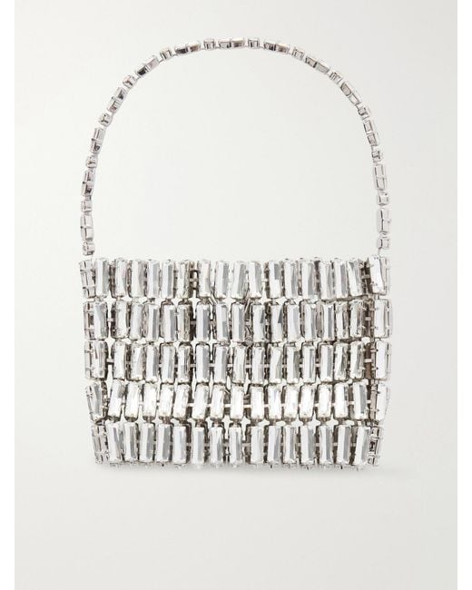 Saint Laurent White Evening Micro Crystal-Embellished Chainmail Shoulder Bag