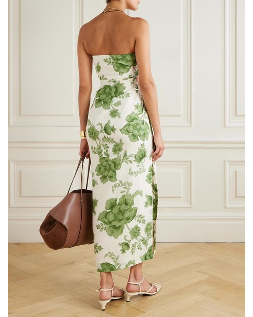 Sir Green Gardella Strapless Cutout Floral-Print Linen Midi Dress
