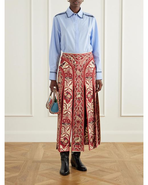 ALÉMAIS Red Kenny Floral-Print Crepe Maxi Skirt