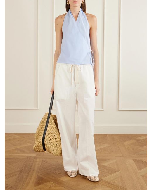 St. Agni Blue Organic Cotton-Poplin Wrap Top