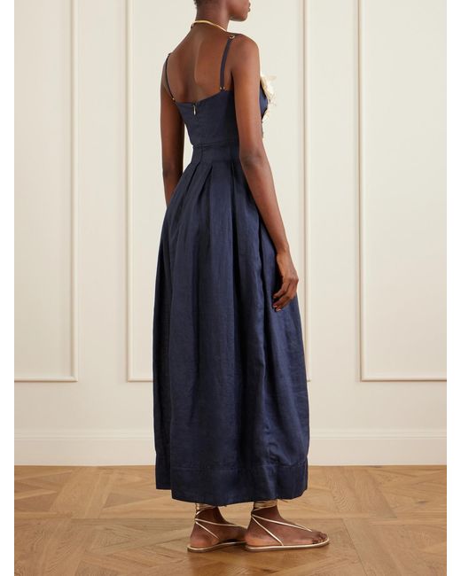 Agua Bendita Blue Sula Cauca Linen-Floral Maxi Dress