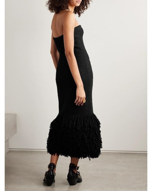 Gabriela Hearst Black Corus Strapless Fringed Cashmere And Silk-Blend Midi Dress