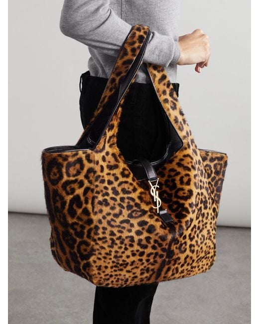 Saint Laurent Brown Le 5 À 7 Bea Leopard-Print Calf Hair Tote