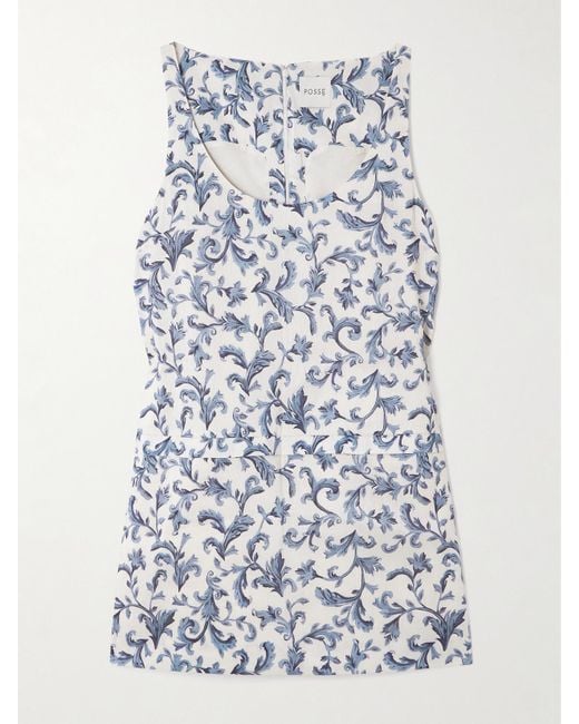 Posse Blue Rue Printed Linen And Silk-Blend Mini Dress