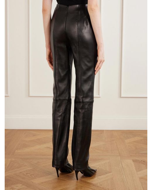 Khaite Black Ryden Leather Straight-Leg Pants