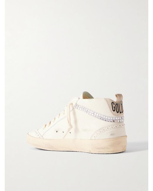 Golden Goose Deluxe Brand Natural Mid Star Distressed Suede-Trimmed Crystal-Embellished Leather Sneakers