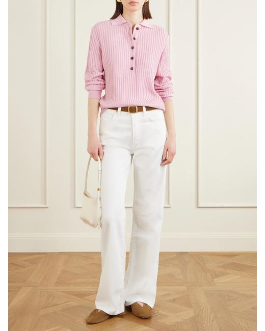 Blazé Milano Pink Alegria Cable-Knit Silk And Cotton-Blend Polo Sweater