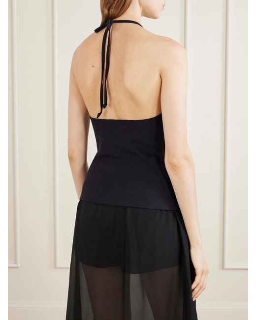 La Ligne Blue Ribbed Jersey Halterneck Tank