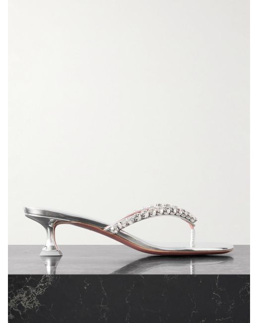 AMINA MUADDI Gigi Crystal-Embellished Metallic Leather Sandals