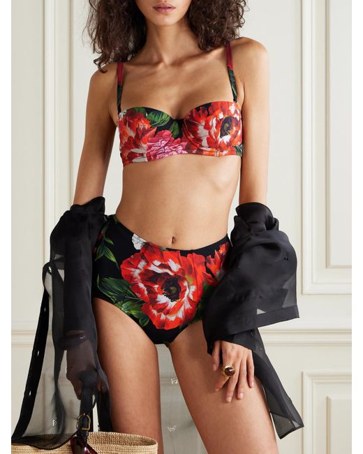 Dolce & Gabbana Black Floral Underwired Balconette Bra Underwear