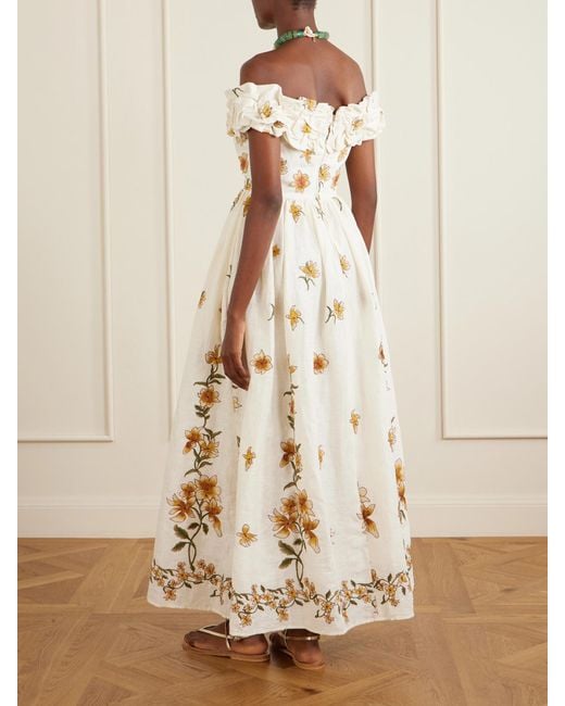 Agua Bendita Natural Espliegov Linen-Floral Maxi Dress