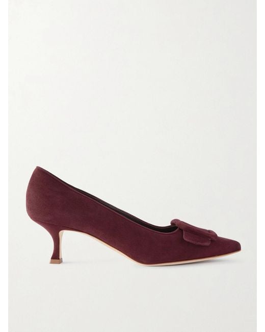 Manolo Blahnik Purple Maysale 50 Buckled Suede Pumps