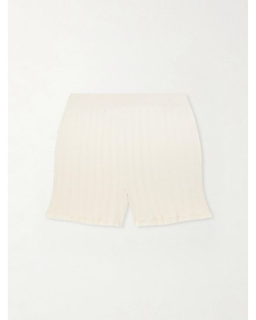 Gucci Natural Lace-Trimmed Pointelle-Knit Wool Mini Shorts