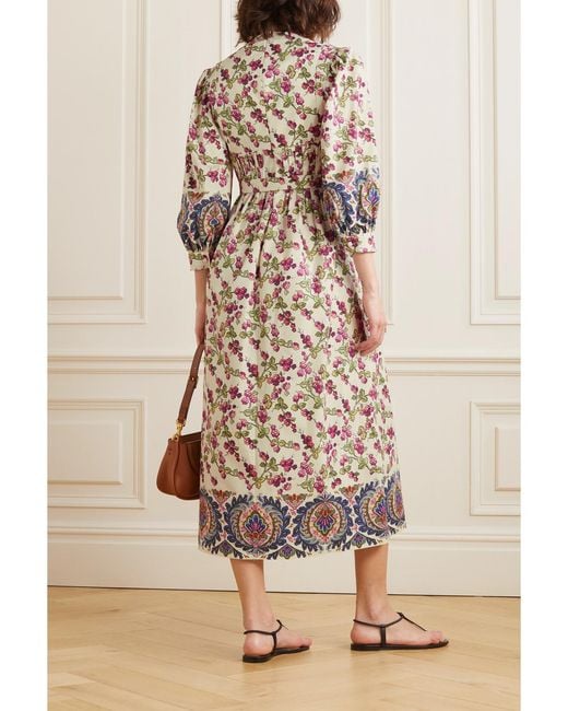 Etro White Flower-Print Cotton-Blend Poplin Midi Dress