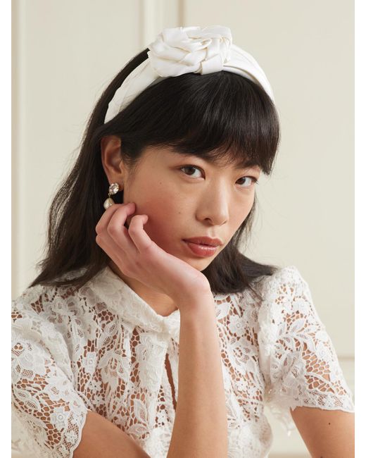 Jennifer Behr White Alma Appliquéd Duchesse-Satin Headband