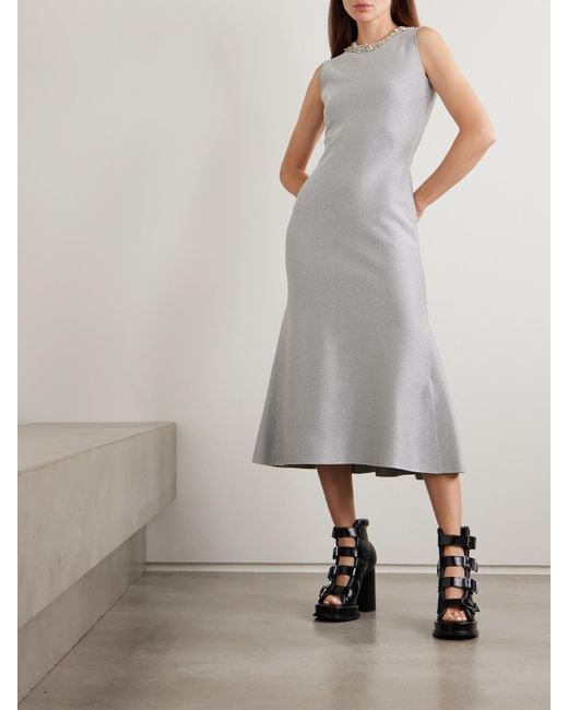 Alexander McQueen White Midikleid Aus Metallic-Stretch-Strick Mit Verzierungen