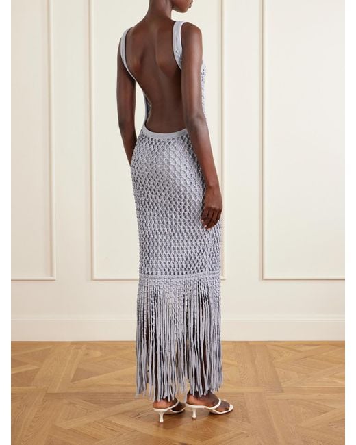 DIOTIMA White Gala Bead-Embellished Crocheted Maxi Dress