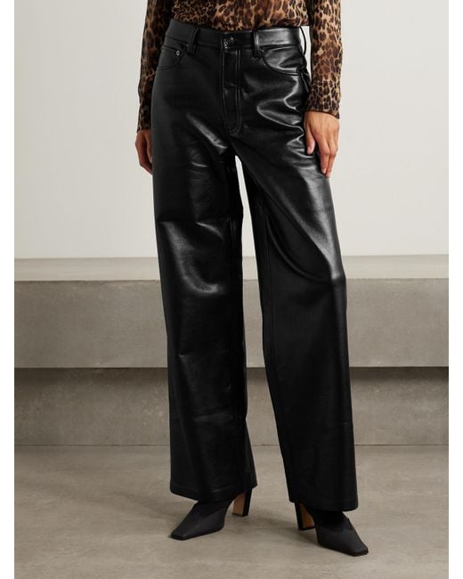 Anine Bing Black Manon Leather Wide-Leg Pants