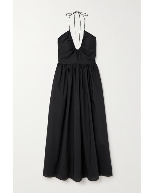 Matteau Black + Net Sustain Gathered Organic Cotton-voile Halterneck Midi Dress