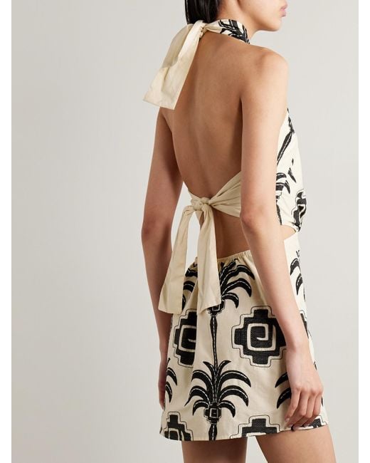 Johanna Ortiz White Pintaderas Neckholder-Minikleid Aus Besticktem Voile Aus Einer Baumwollmischung Mit Cut-Out