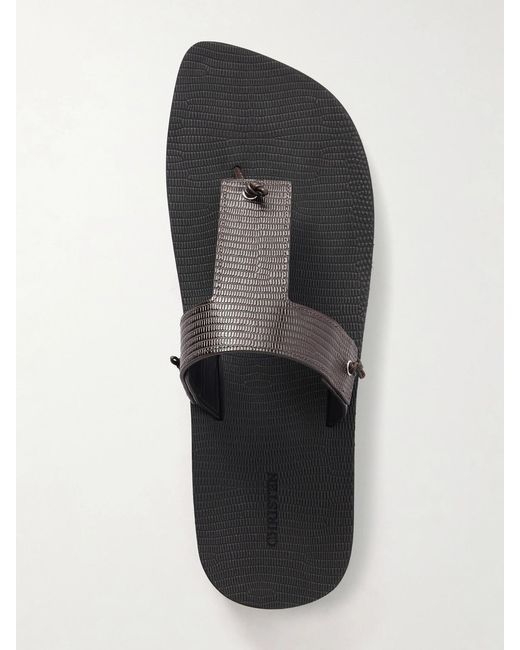 Christen Brown Edge Lizard-Effect Leather Flip Flops