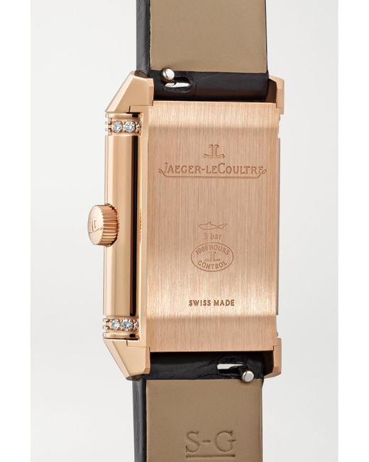 Jaeger-lecoultre White Reverso Classic Duetto Hand-Wound 34.2Mm X 21Mm Small Rose, Alligator And Diamond Watch
