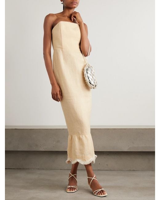 Posse Natural Essie Fringed Linen Maxi Dress