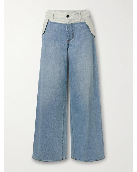 Sacai Blue Halbhohe Jeans Mit Geradem Bein Und Shell-Besätzen