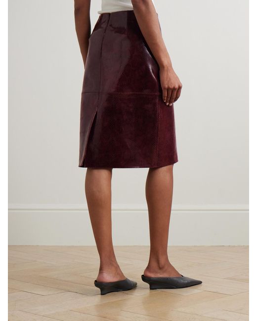Rohe Purple Paneled Snake-Effect Patent-Leather Midi Skirt