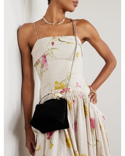 Erdem Black Bloom Mini Velvet Clutch Bag