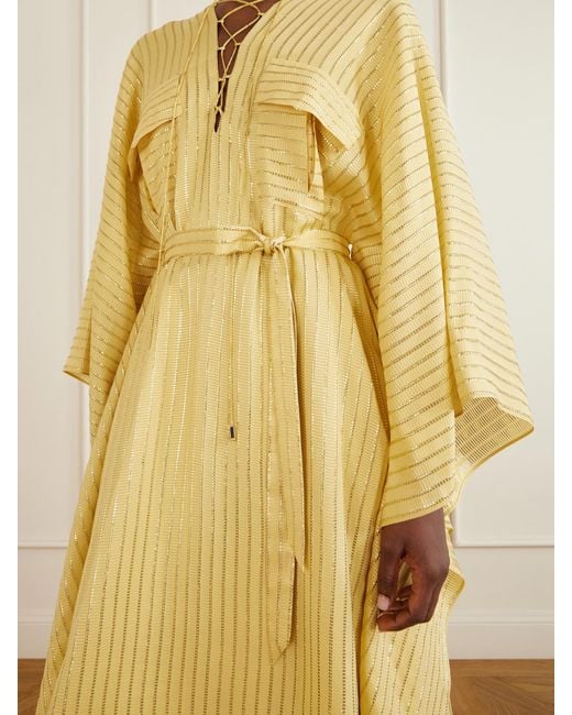 Taller Marmo Yellow Mojave Belted Lurex Fil Coupé Silk-Blend Gown