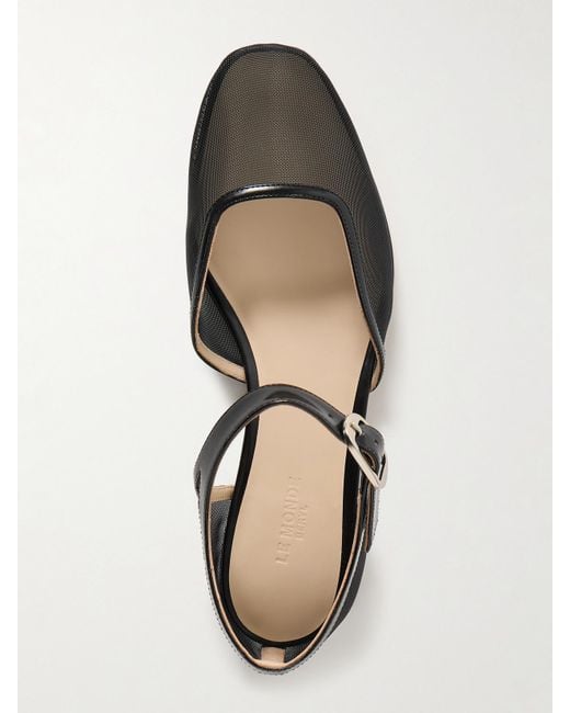 Le Monde Beryl White Leather-Trimmed Mesh Mary Jane Ballet Flats
