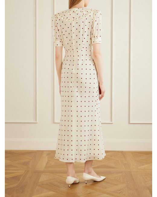 Alessandra Rich White Ruffled Polka-Dot Silk Midi Dress
