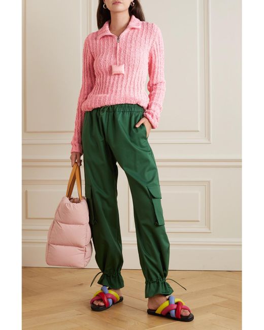 Moncler Genius Pink Jw Anderson Appliquéd Ribbed Cotton-Blend Bouclé Sweater