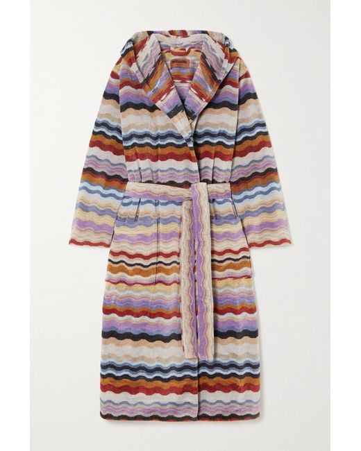 Missoni Bonnie Hooded Belted Striped Cotton-terry Robe in Red | Lyst