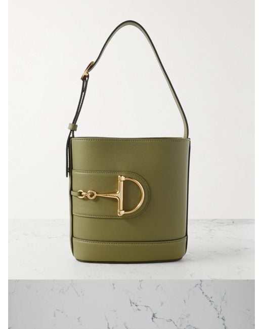 Gucci Green Schultertasche Aus Leder Mit Horsebit-Detail