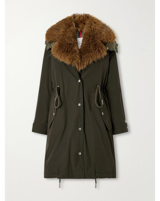 Moncler Green Halicte Hooded Plush-Trimmed Shell Down Parka Jacket