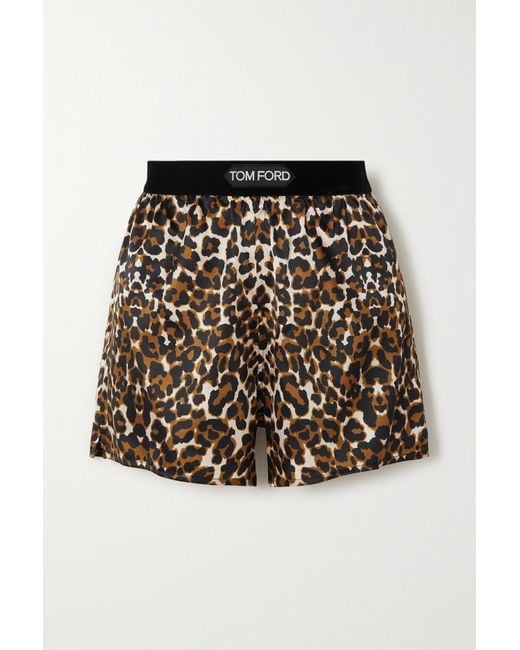 Tom Ford Multicolor Velvet-trimmed Leopard-print Silk-blend Satin Shorts