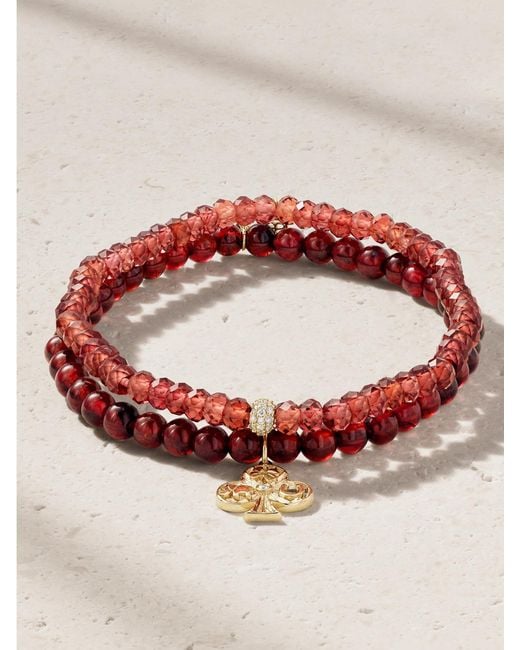 Sydney Evan Pink Set Of Two 14-Karat, Garnet And Diamond Bracelets