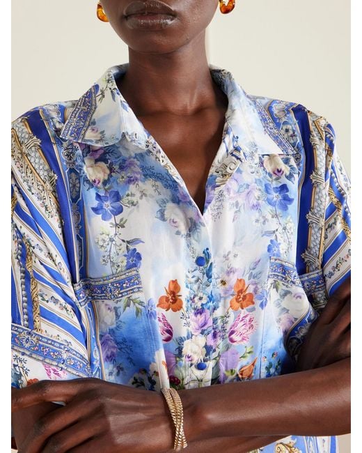 Camilla Blue Oversized Printed Silk Shirt