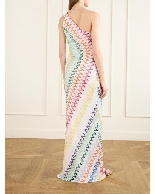 Missoni White Striped Metallic Crochet-Knit Maxi Dress